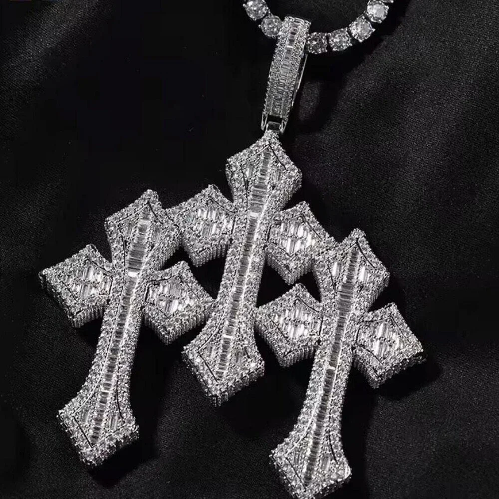 Silver Triple Cross Necklace 20 Inch